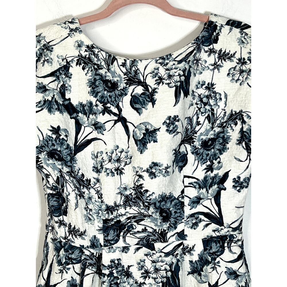 Asos White Blue Floral Fitted Pleats 3/4 Sleeves Pockets Cotton Midi Dress 8 - Picture 2 of 10